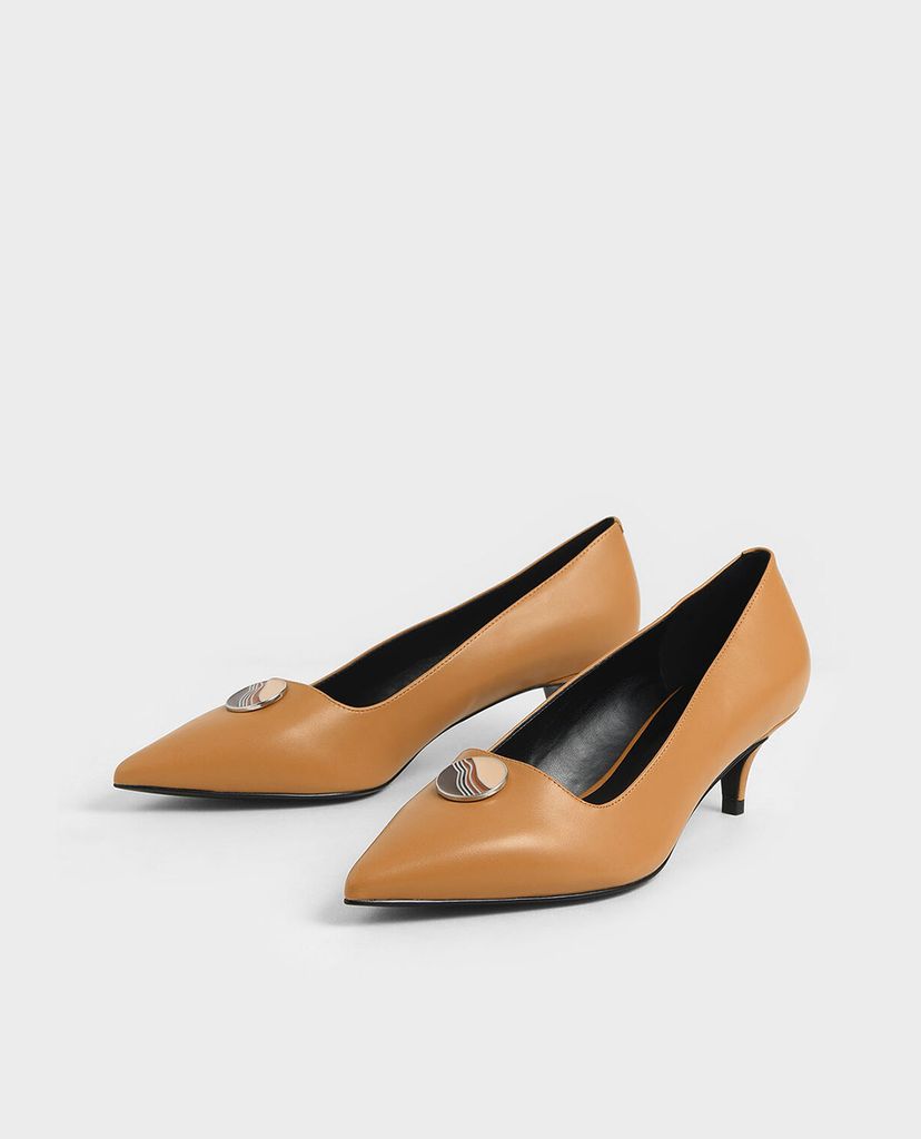 CHARLES & KEITH - Giày cao gót Striped Button Detail Kitten Heel