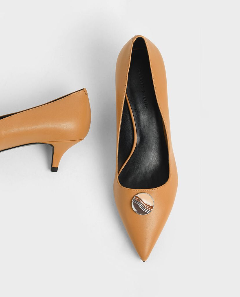 CHARLES & KEITH - Giày cao gót Striped Button Detail Kitten Heel