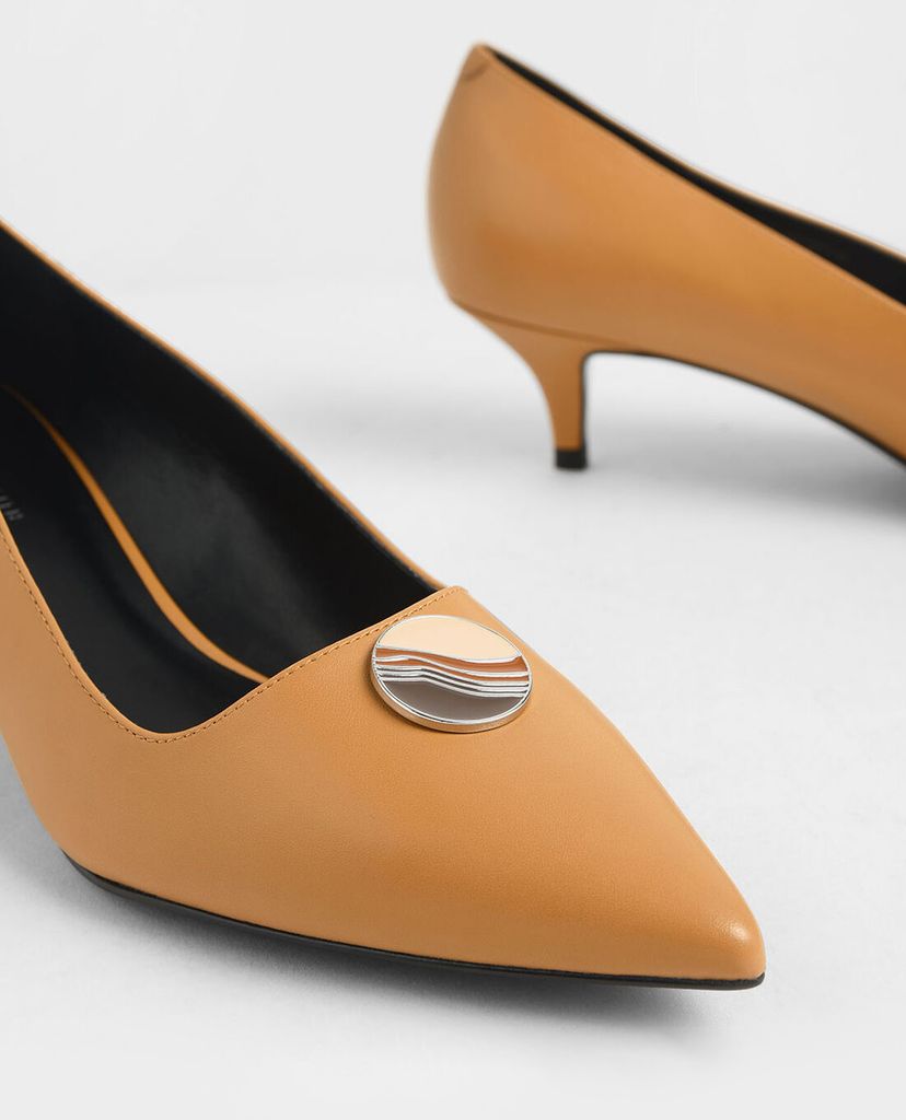 CHARLES & KEITH - Giày cao gót Striped Button Detail Kitten Heel