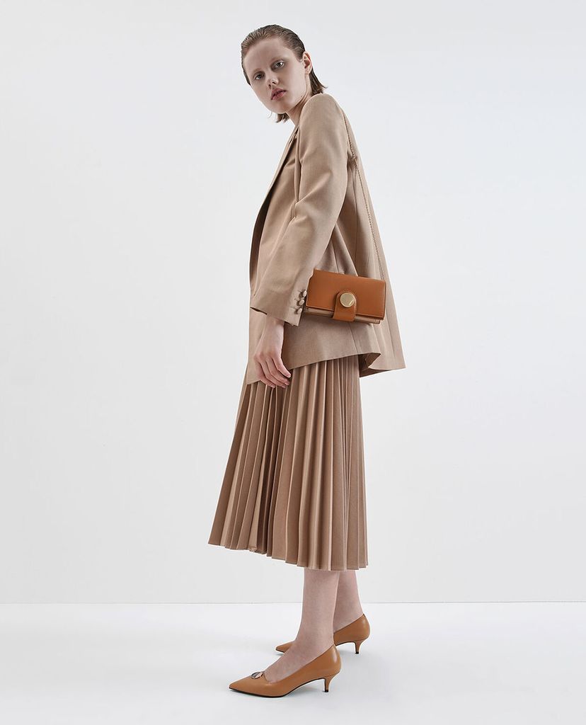 CHARLES & KEITH - Giày cao gót Striped Button Detail Kitten Heel