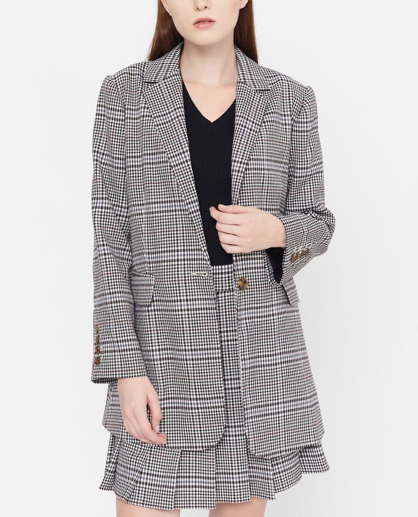 GIGI - Áo blazer nữ dáng dài Checked