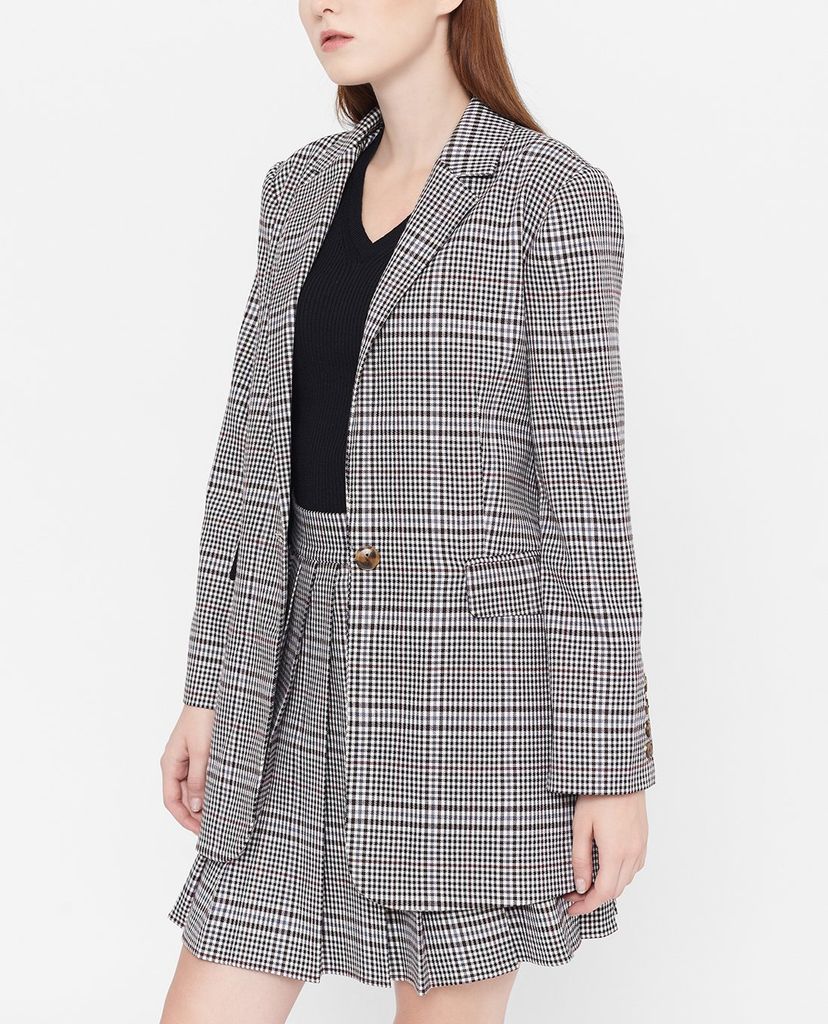 GIGI - Áo blazer nữ dáng dài Checked