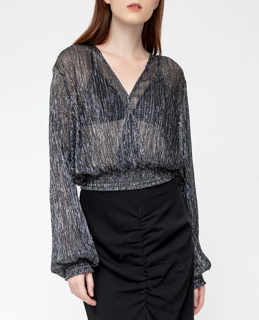 GIGI - Áo kiểu nữ cổ V tay dài Wrap Effect Smocked