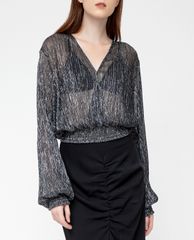 GIGI - Áo kiểu nữ cổ V tay dài Wrap Effect Smocked