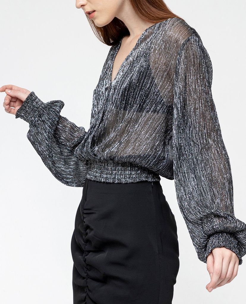 GIGI - Áo kiểu nữ cổ V tay dài Wrap Effect Smocked
