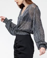 GIGI - Áo kiểu nữ cổ V tay dài Wrap Effect Smocked