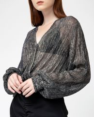 GIGI - Áo kiểu nữ cổ V tay dài Wrap Effect Smocked