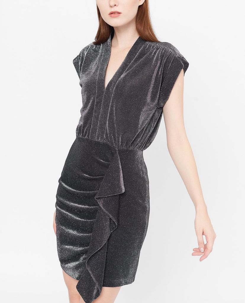 GIGI - Đầm mini bút chì cổ V tay ngắn Poet Sleeves Deep