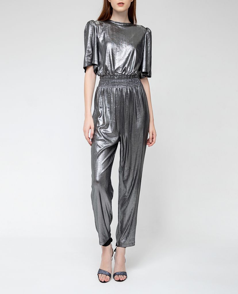 GIGI - Jumpsuits nữ cổ tròn ngắn tay Metalic Ribs