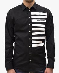 DSQUARED2 - Áo sơ mi nam cổ bẻ tay dài phối kẻ sọc thời trang