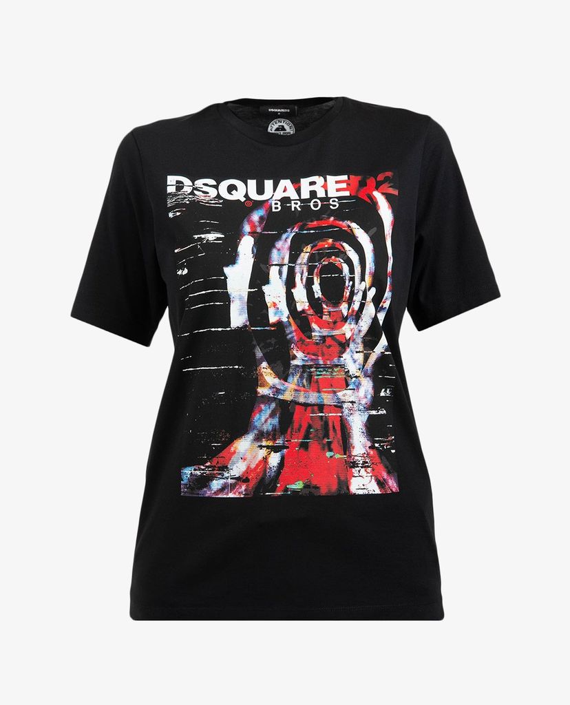 DSQUARED2 - Áo thun nữ ngắn tay cổ tròn phối hình in thời trang