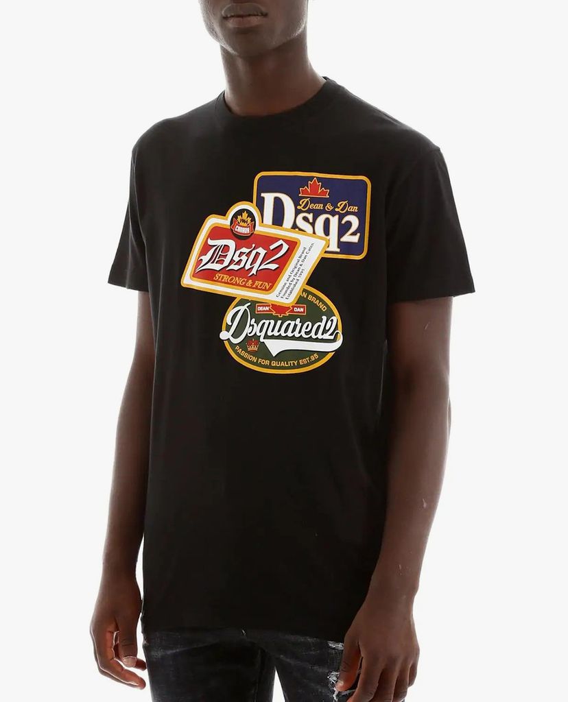 DSQUARED2 - Áo thun nam cổ tròn tay ngắn phom suông cổ điển