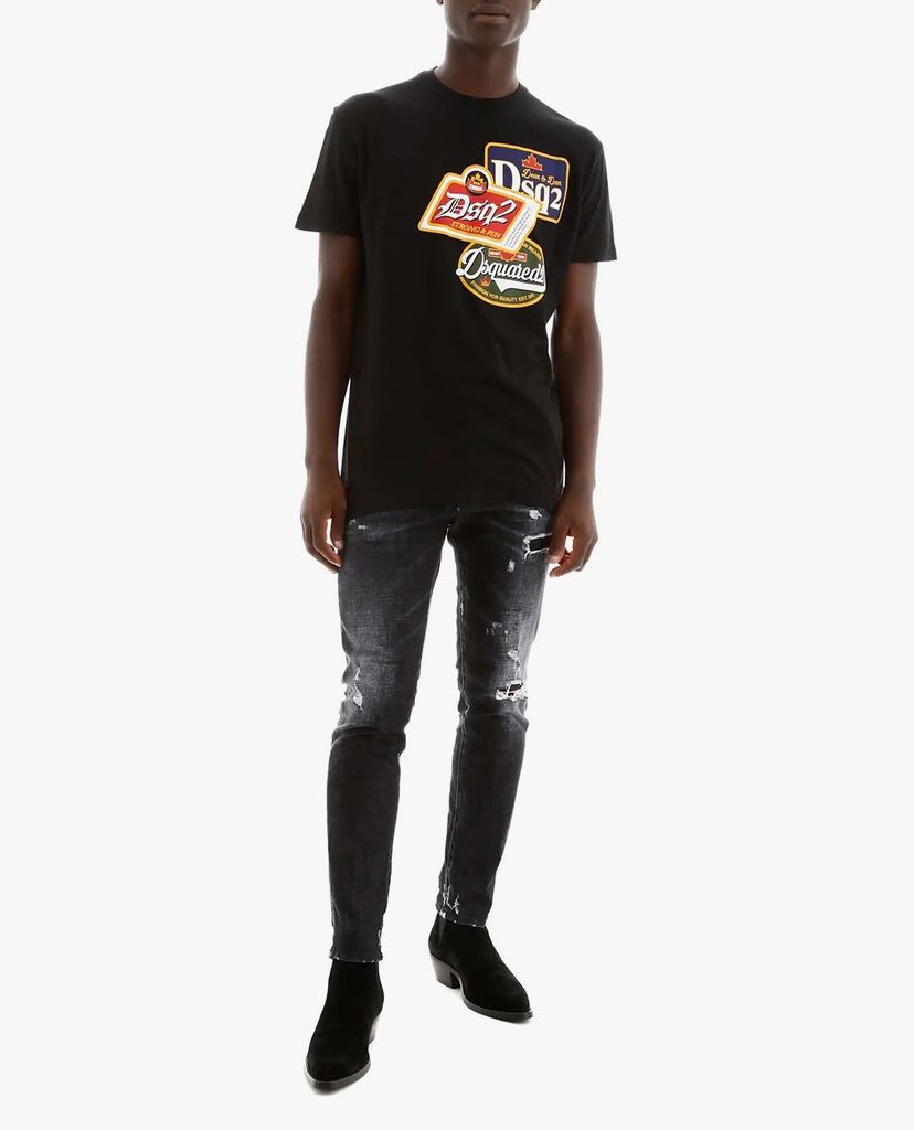 DSQUARED2 - Áo thun nam cổ tròn tay ngắn phom suông cổ điển