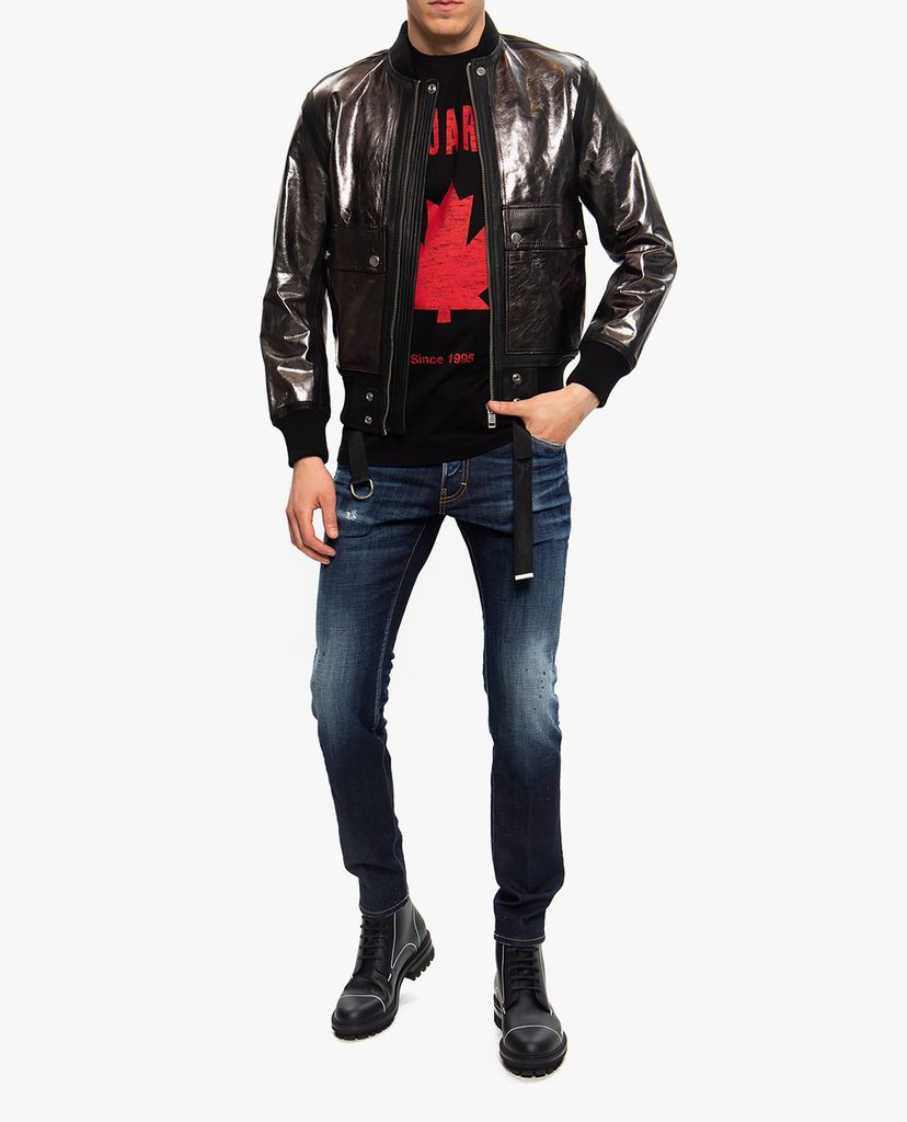 DSQUARED2 - Áo thun nam cổ tròn tay ngắn Maple Leaf Print