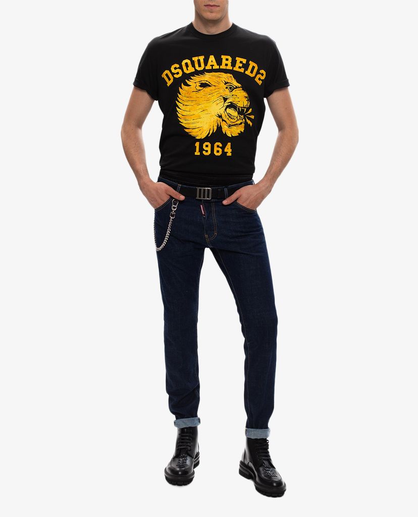 DSQUARED2 - Áo thun cổ thuyền tay ngắn Lion Print