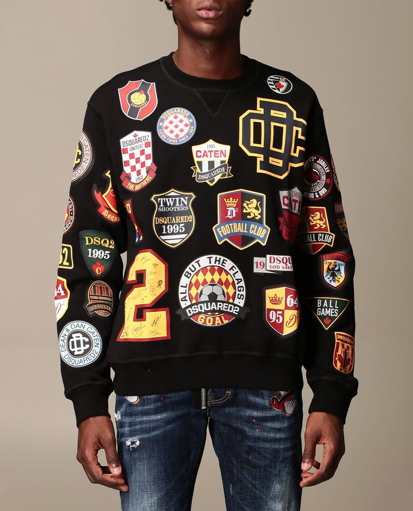 DSQUARED2 - Áo sweatshirt nam cổ tròn BLACK COLLEGE PATCH MAN