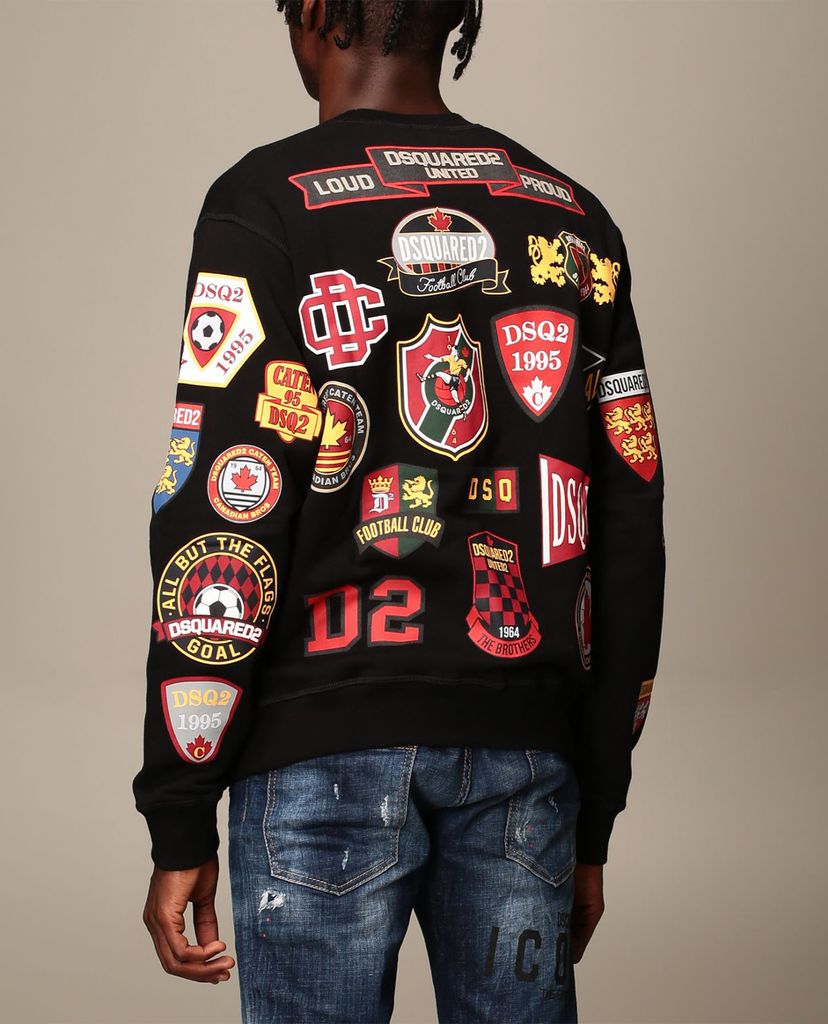 DSQUARED2 - Áo sweatshirt nam cổ tròn BLACK COLLEGE PATCH MAN