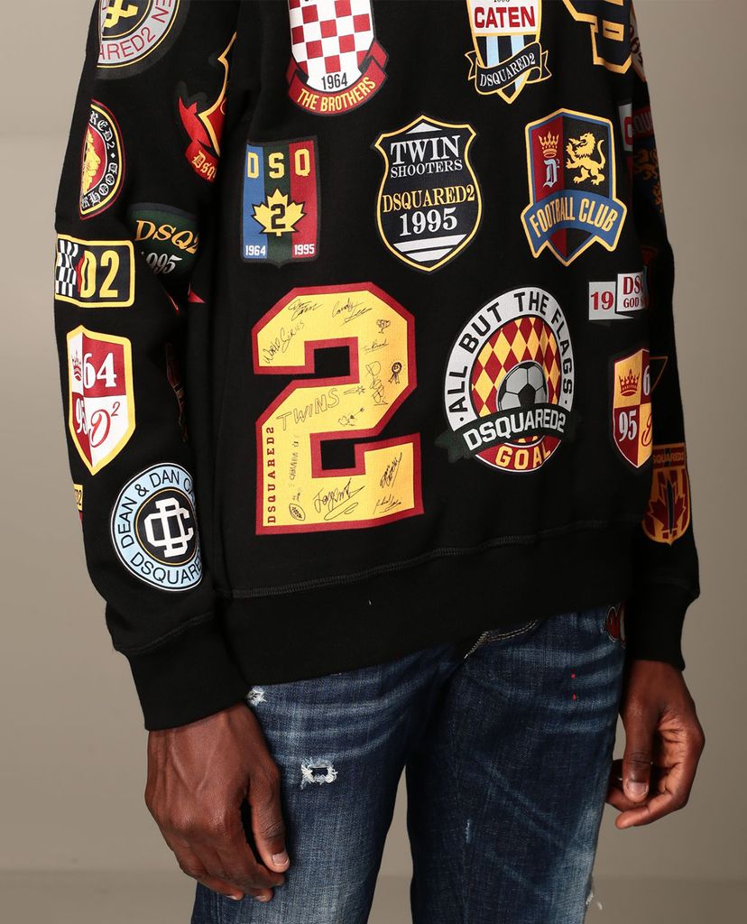 DSQUARED2 - Áo sweatshirt nam cổ tròn BLACK COLLEGE PATCH MAN