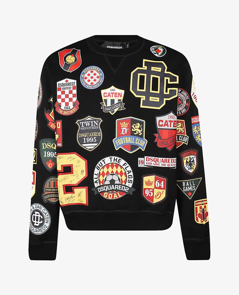 DSQUARED2 - Áo sweatshirt nam cổ tròn BLACK COLLEGE PATCH MAN