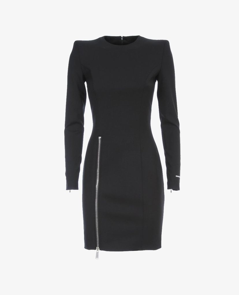 DSQUARED2 - Đầm mini tay dài cổ tròn Arwen Zipped Split Stretch