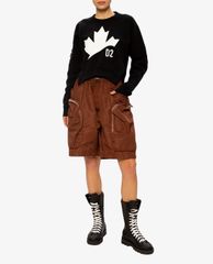 DSQUARED2 - Áo sweatshirt nữ cổ tròn tay dài D2 Leaf Asymmetric