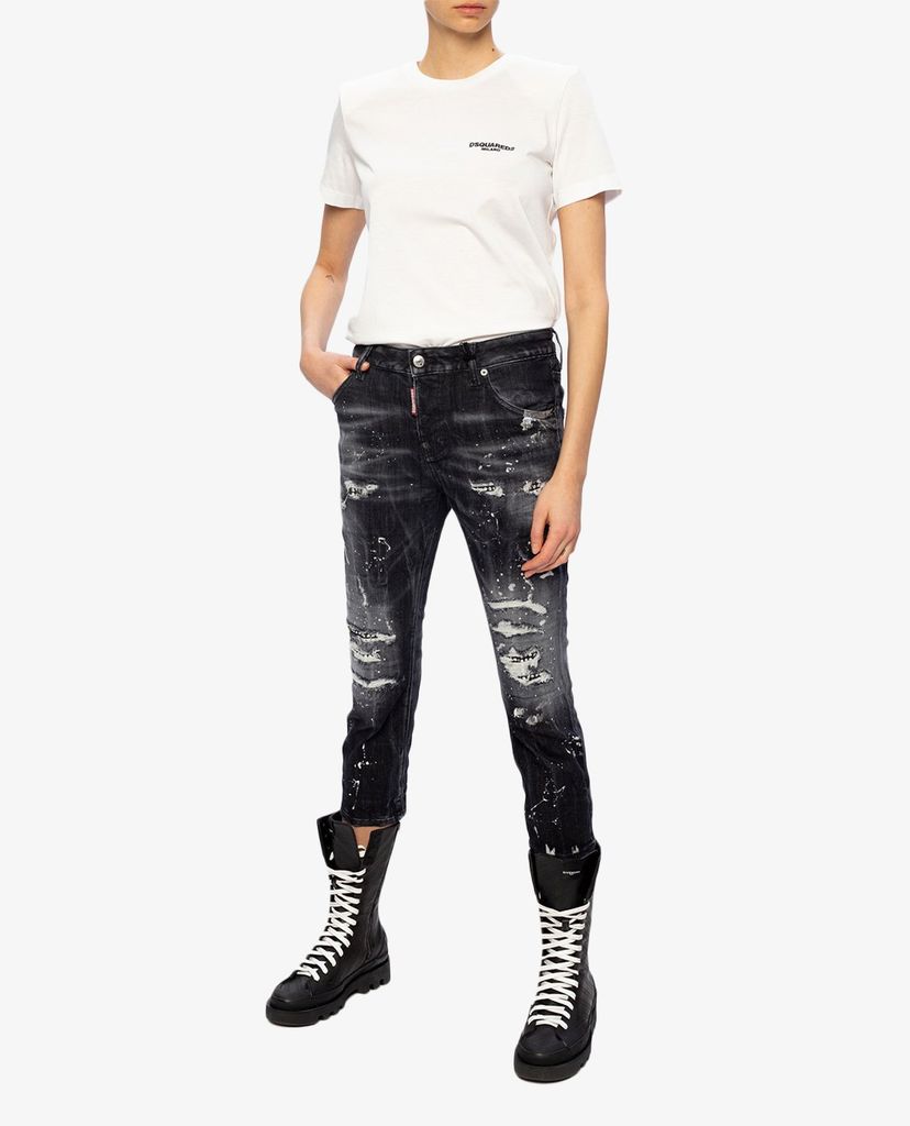 DSQUARED2 - Quần jeans nữ phom lửng rách gối Cool Girl Cropped