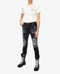 DSQUARED2 - Quần jeans nữ phom lửng rách gối Cool Girl Cropped