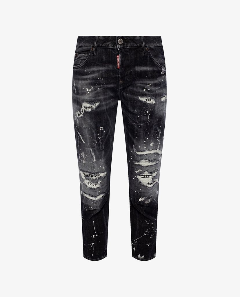 DSQUARED2 - Quần jeans nữ phom lửng rách gối Cool Girl Cropped