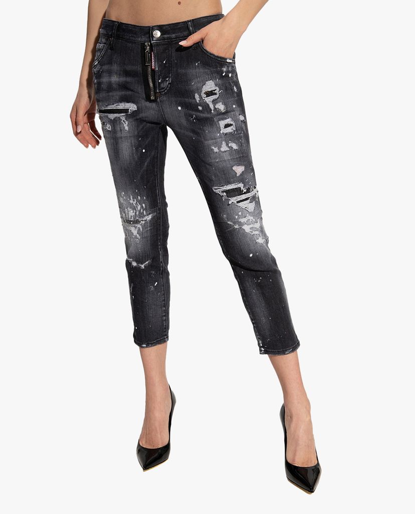 DSQUARED2 - Quần jeans nữ phom ôm wash bạc bụi bặm