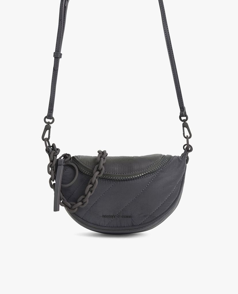CHARLES & KEITH - Túi đeo vai yên ngựa có nếp nhăn hiệu ứng Nylon thời trang