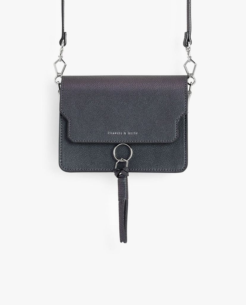 CHARLES & KEITH - Túi đeo chéo nữ chữ nhật phối chi tiết tua rua