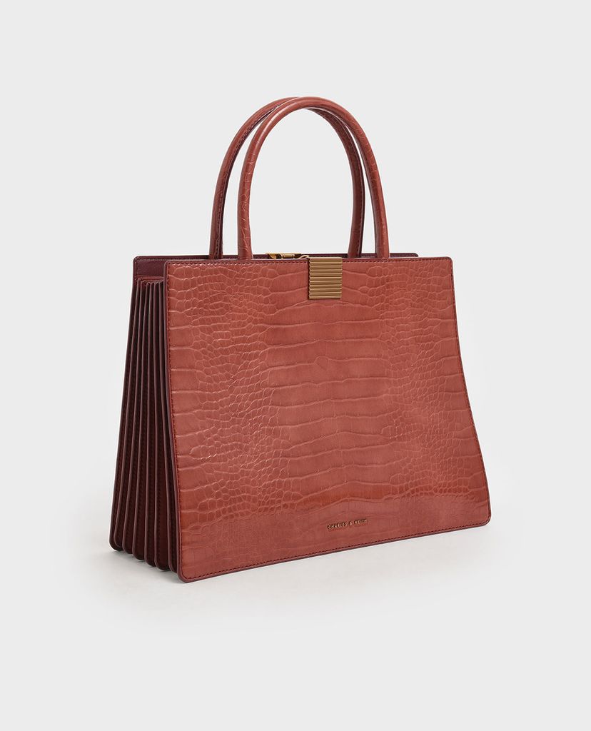 CHARLES & KEITH - Túi xách tay nữ chữ nhật Croc Effect Double Handle