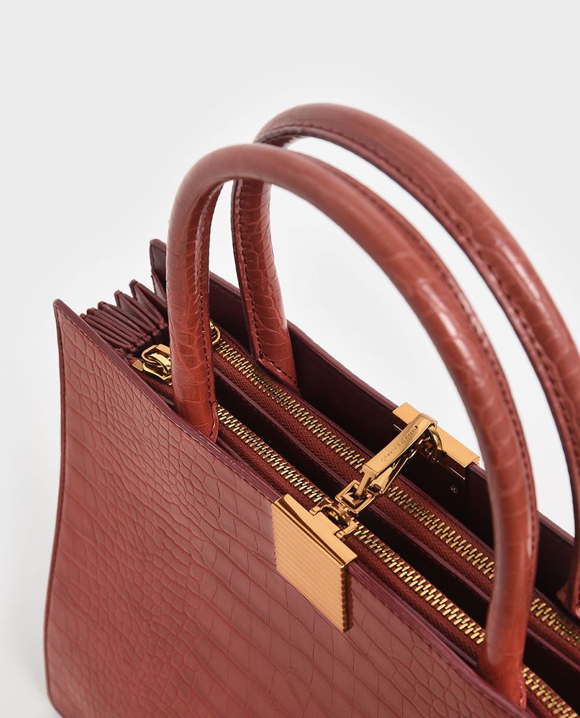 CHARLES & KEITH - Túi xách tay nữ chữ nhật Croc Effect Double Handle