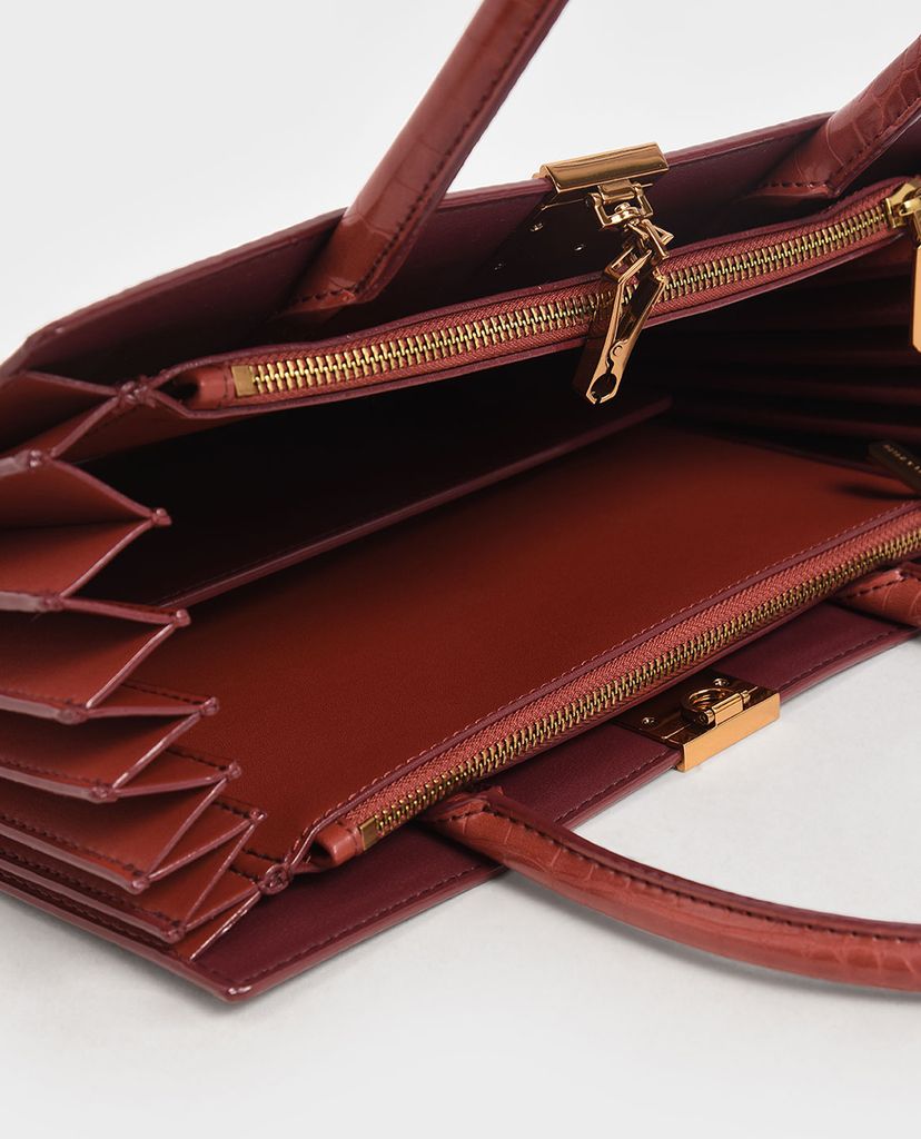 CHARLES & KEITH - Túi xách tay nữ chữ nhật Croc Effect Double Handle