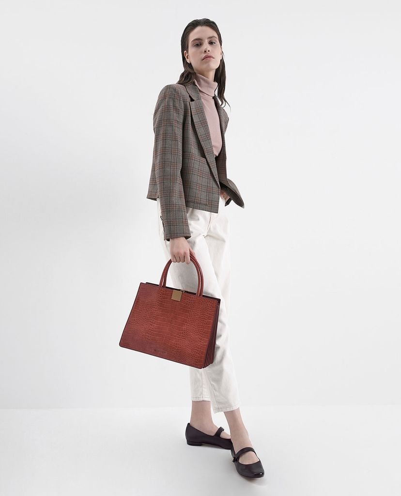 CHARLES & KEITH - Túi xách tay nữ chữ nhật Croc Effect Double Handle