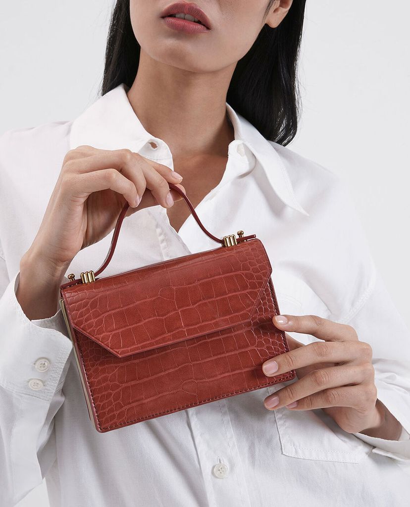 CHARLES & KEITH - Ví cầm tay nữ chữ nhật Croc Effect Mini