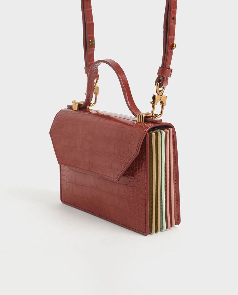 CHARLES & KEITH - Ví cầm tay nữ chữ nhật Croc Effect Mini