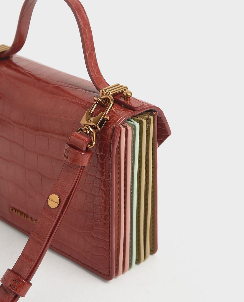 CHARLES & KEITH - Ví cầm tay nữ chữ nhật Croc Effect Mini