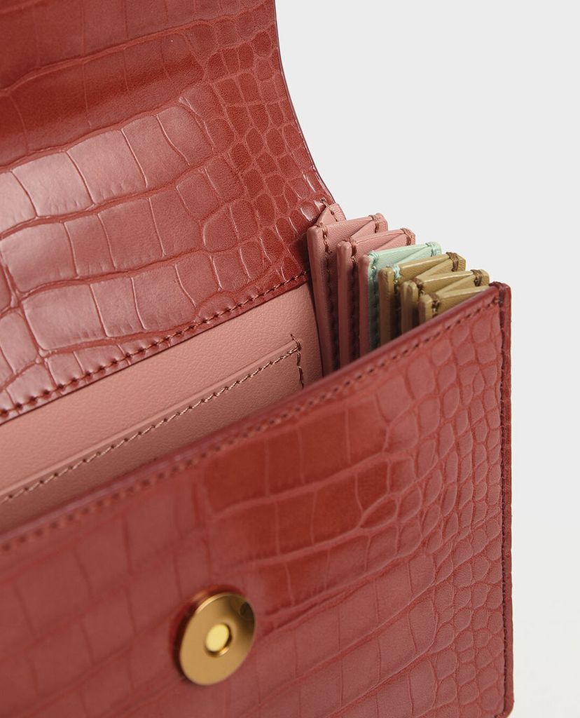 CHARLES & KEITH - Ví cầm tay nữ chữ nhật Croc Effect Mini