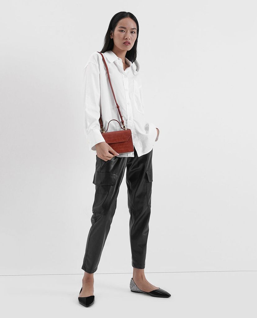 CHARLES & KEITH - Ví cầm tay nữ chữ nhật Croc Effect Mini