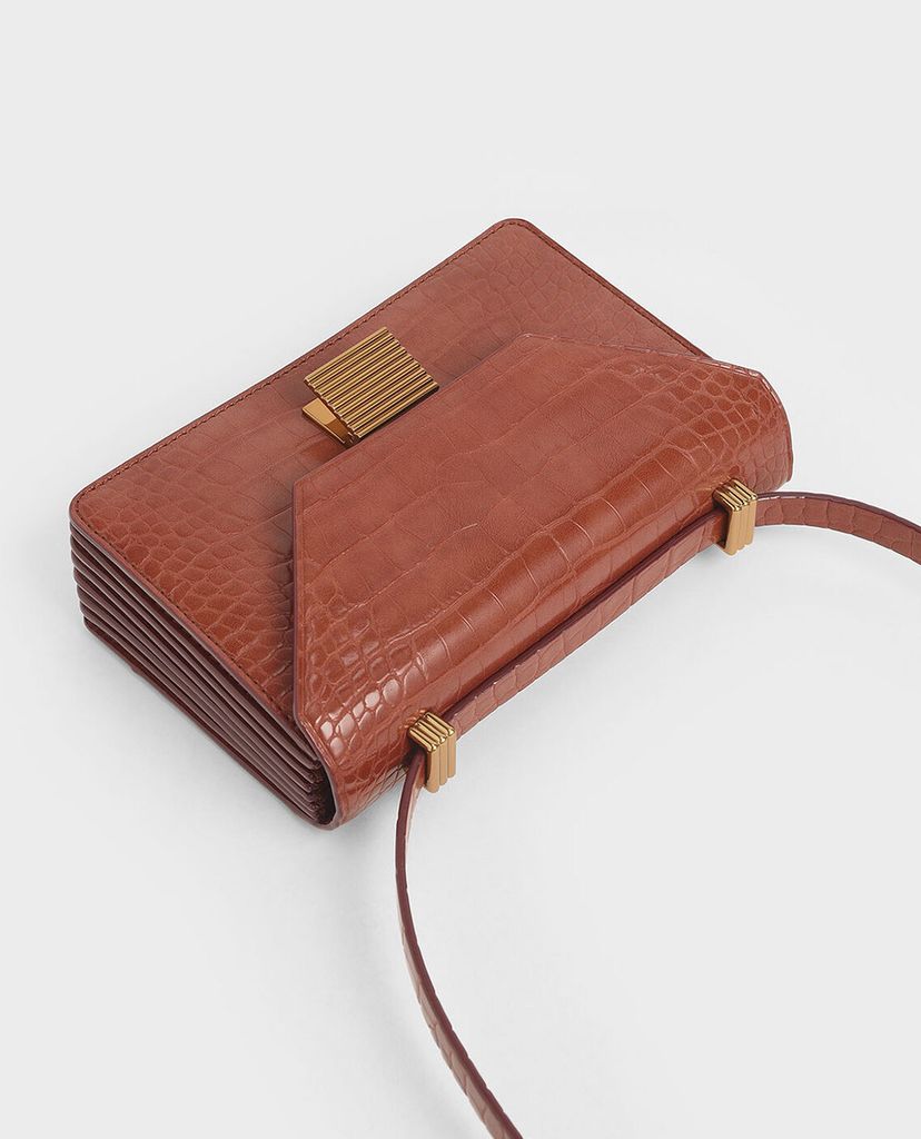 CHARLES & KEITH - Túi đeo chéo Croc Effect Push Lock Crossbody