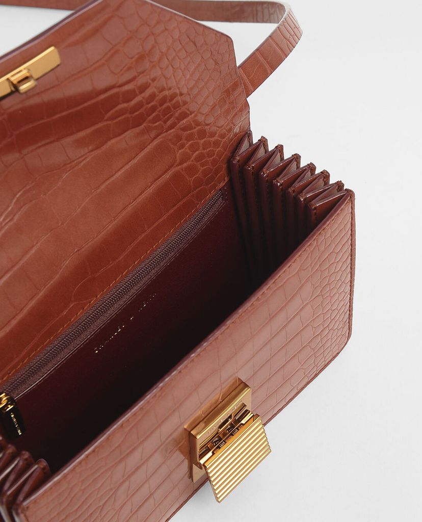 CHARLES & KEITH - Túi đeo chéo Croc Effect Push Lock Crossbody