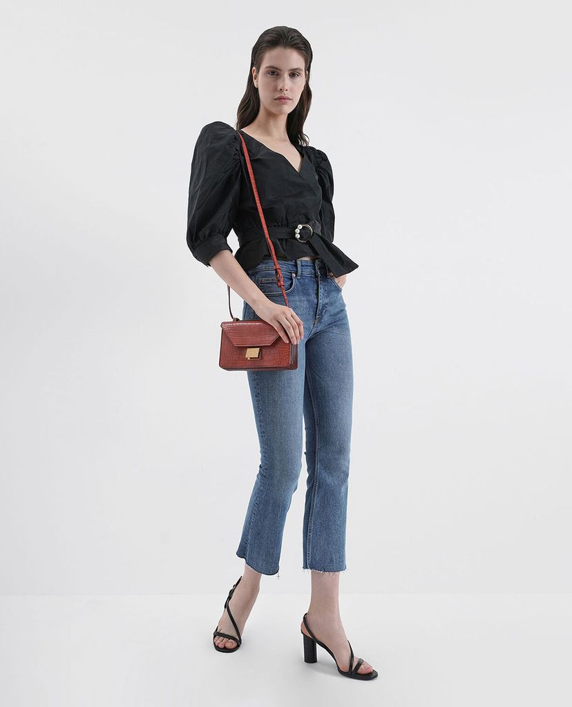 CHARLES & KEITH - Túi đeo chéo Croc Effect Push Lock Crossbody