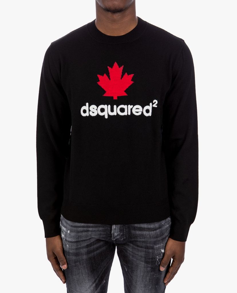 DSQUARED2 - Áo len nam cổ tròn tay dài Mini D2Leaf