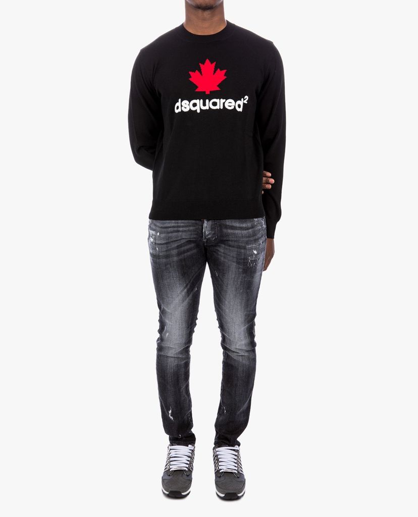 DSQUARED2 - Áo len nam cổ tròn tay dài Mini D2Leaf