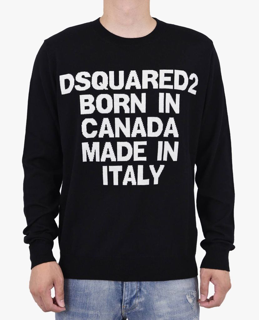 DSQUARED2 - Áo sweater nam cổ tròn tay dài phối chữ thời trang