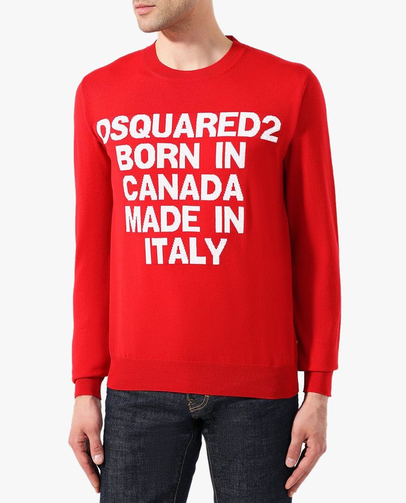 DSQUARED2 - Áo sweater nam cổ tròn tay dài phối chữ thời trang