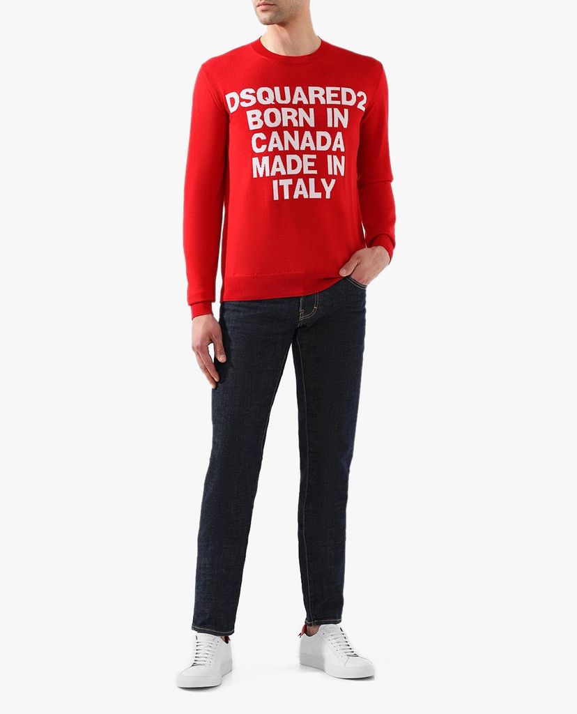 DSQUARED2 - Áo sweater nam cổ tròn tay dài phối chữ thời trang