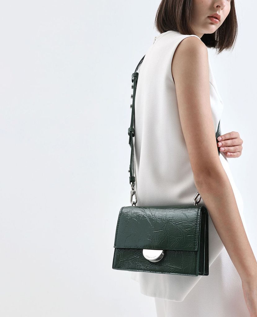 CHARLES & KEITH - Túi đeo chéo Round Metal Accent Wrinkled Effect