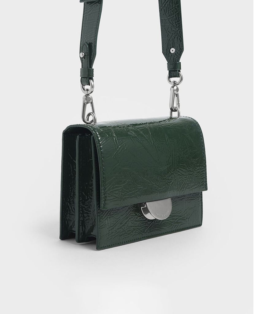 CHARLES & KEITH - Túi đeo chéo Round Metal Accent Wrinkled Effect